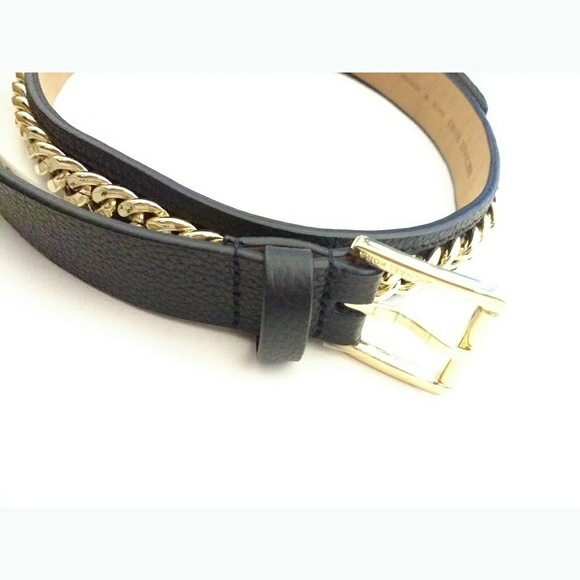 New! MICHAEL KORS Chain-Trim Leather Belt Black - Picture 4 of 4